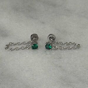 Silver Chain Earring Jacket Green Crystal Huggie 

Brand New

Stainless Steel